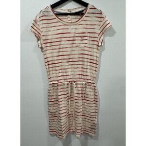 Tommy Hilfiger Striped Pullover Mini Dress Side Pockets Drawstring Waist Small